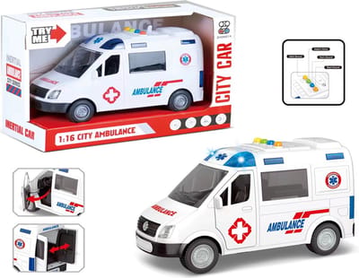 Ambulance - Frictie aandrijving - met geluid sirene en lichtjes - 22.5CM