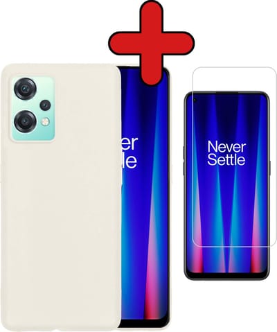 Hoesje - Met Screenprotector - Geschikt voor OnePlus Nord CE 2 Lite - Sterk & Shockproof - Telefoon Hoes - Back Cover - Siliconen Case - Telefoonhoes - Wit