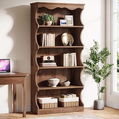 Tribesigns 6-Laags Boekenkast - Vrijstaande Kast met Opbergplanken, Displayplank, Open Kantoorplank - Houten Boekenrek voor Woonkamer, Slaapkamer - 80x31x180cm - Bruin/Zwart