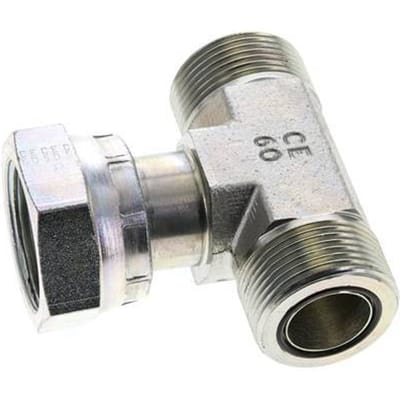 UN 1-7/16''-12 M/F Verzinkt Stalen T-stuk ORFS met wartelmoer 400 Bar - Hydrauliek - FL3T-MF-EZ-107U