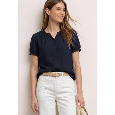 Blouse met korte mouwen, gespleten hals en knopen