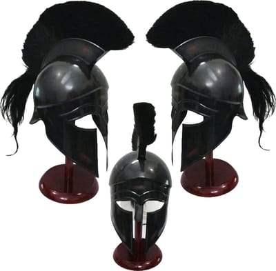 Griekse Korinthische Helm - Spartaanse Helm Replica - Historische Re-enactment - Handgemaakt 18 Gauge Staal - 72 cm Binnenomtrek - Zwart