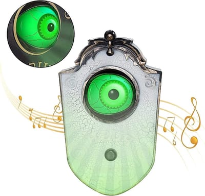 Halloween Deurbel - Spookachtige Decoratie - Feest Sfeer - Geanimeerd Oog - 18 x 11 cm - Zwart Wit
