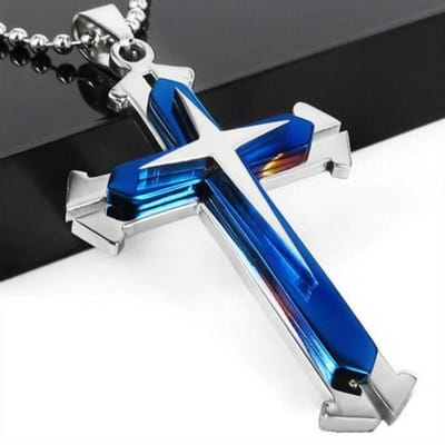 Heren Metalen Hanger Kruis Ketting Sieraden Kruis Patroon Roestvrij Staal Jezus Kruis Hanger Ketting blauw