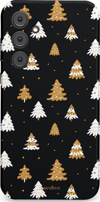 Casetastic hoesje geschikt voor Samsung Galaxy A35 - Dubbellaagse bescherming - Happy Chistmas Kerstbomen - Fashion Case - Zwart