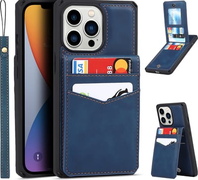Card Case voor Apple iPhone 13 Pro Max | PU Leren Back Cover | Luxe Telefoonhoesje | Pasjeshouder | Blauw