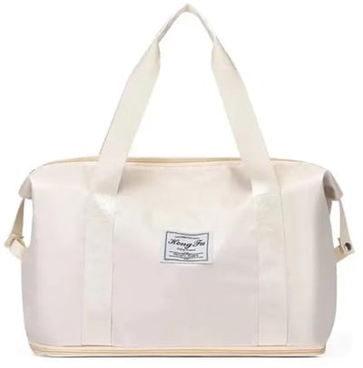 Multifunctionele Reistas – Waterdicht, Opvouwbaar en met Grote Capaciteit | Ideaal voor Sportschool, Strand en Weekendjes Weg - Compartiment voor natte kleding of schoenen - Draagt 21 kg – Avontuur – Lichtgewicht – Stevig – Grote inhoud - BEIGE