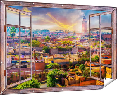 Gards Tuinposter Doorkijk Medina van Marrakesh in Marokko - 180x120 cm - Tuindoek - Tuindecoratie - Wanddecoratie buiten - Tuinschilderij
