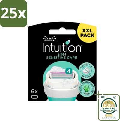 25 x Wilkinson Intuition - Navulmesjes - 2 in 1 Sensitive Care - Voor Gevoelige Huid - 6 mesjes - Grootverpakking - Gevoelige Huid - Scheren - Navulmesjes - Schuimende Huidconditioner - Dermatologisch Getest