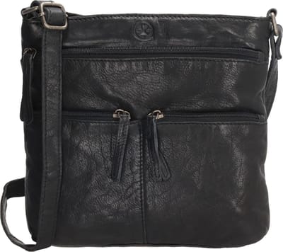 Hide & Stitches Paint Rock Schoudertas Dames - Crossbodytas met verstelbare en afneembare schouderband - Tas van 100% Leder met ritssluiting - Zwart