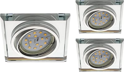 TrangoSet van 3 *CRYSTAL* LED plafondspots 6729S-03MOSD van handgeslepen glas incl. 3x 5 Watt 3-traps dimbaar Ultra Flat LED Module 3000K Warm Wit Inbouwlamp, Inbouwspot, Plafondlamp