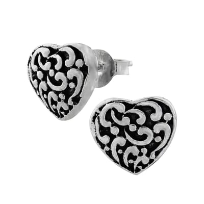 WeLoveSilver - zilveren oorstekers - vintage hart - hypoallergeen