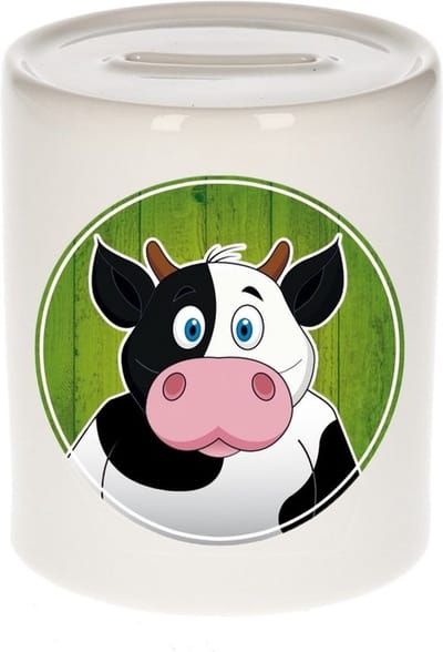 Koeien thema print spaarpot - wit - voor kinderen - 8 x 9 cm - Boerderij - Dieren