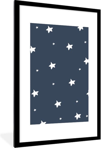 Fotolijst incl. Poster - Sterren - Illustratie - Donkerblauw - Kinderen - Kids - 80x120 cm - Posterlijst