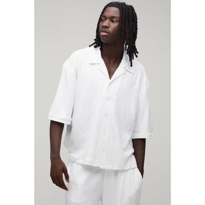 Oversized Boxy Badstof Overhemd | White | Size Large