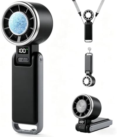 Draagbare handventilator met turbinefunctie, 4000mAh oplaadbare batterij, 5 windsnelheden, LED-display, mini-ventilator, geschikt voor op reis, make-up en buitenactiviteiten.