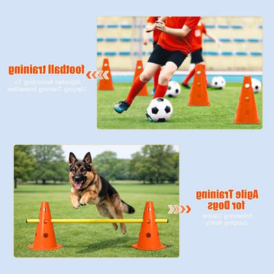 10 Kegels en 5 Stangen voor Agility Obstakels, Verstelbare Trainingsset voor Honden, Kinderen en Paarden, Ideaal voor Sport en Spel, 23 cm Hoog, Veelzijdige Trainingsoplossing