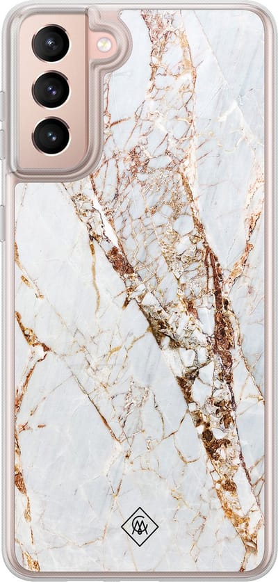 Casimoda® hoesje - Geschikt voor Samsung Galaxy S21 Plus - Marmer Goud - 2-in-1 case - Schokbestendig - Marble design - Verhoogde randen - Goudkleurig, Transparant