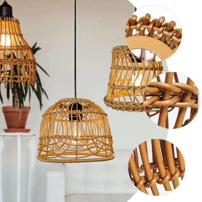 Waterdichte rotan hanglamp op batterij met afstandsbediening, boho landelijk decoratielamp E27 fitting voor prieel tuin terras binnen buiten veelzijdig te gebruiken