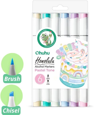 Ohuhu - Honolulu Brush & Chisel - Alcohol Art Markers - 6 Pastel Tone kleuren