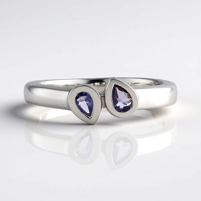 Cavill - Zilveren Ring met Platina Afwerking - 0,248 ct Peervormige Tanzanieten - 925 Sterling Zilver - Elegante Minimalistische Ring Dames