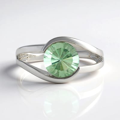 Cavill - Zilveren ring 925 Sterling zilver geplatineerd - Groene Fluoriet 1,94 ct - Ronde facet slijpvorm - Elegante moderne damesring