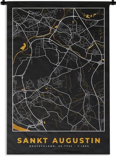 Wandkleed - Wanddoek - Stadskaart – Kaart – Sankt Augustin – Gold – Duitsland – Plattegrond - 120x180 cm - Wandtapijt