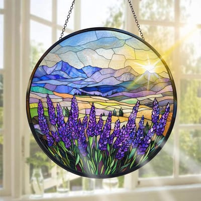 Handgemaakte Lavendel Geveldecoratie van Glas voor Raam, Tuin en Feestdagen - 20 x 20 cm, Perfect voor Binnen en Buiten, Unieke Decoratie voor Kerst en Evenementen
