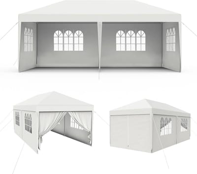 Feesttent Paviljoen - Partytent Tuinpaviljoen - Buitenfeesten Organiseren - Waterdicht PE Materiaal - 3x6 Meter - Wit