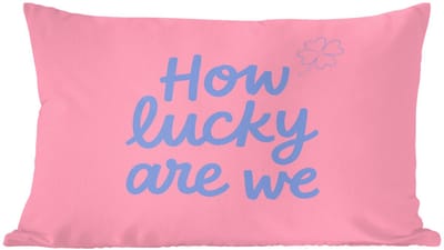 Sierkussens - Kussentjes Woonkamer - 60x40 cm - How lucky are we - Klavervier - Roze - Blauw