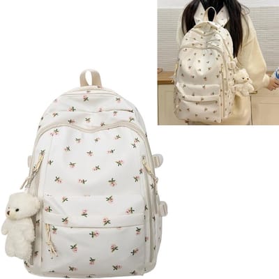 KZQ Schattige rugzak met rozenprint lichtgewicht nylon grote opbergcapaciteit laptoprugzak schooltas meisje voor school en dagje uit