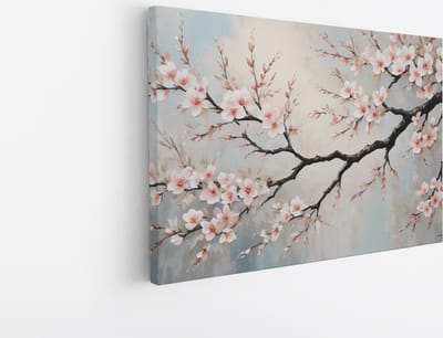 Saammp Canvas Schilderij - Roze Bloesem aan tak - Abstract - 30x20 - Foto op canvas - Wanddecoratie - Muurdecoratie Woonkamer - Kantoor Decoratie