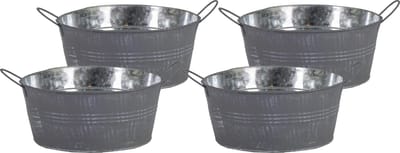 Mega Collections Teil/emmer/plantenpot - 4x - zink - grijs - rond - D19 x H9 cm