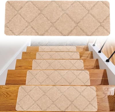 Zelfklevende Trapmatten Set van 15 Stuks 55 x 19 cm voor Binnengebruik, Geschikt voor Houten, Tegels en Marmervloeren (Beige)