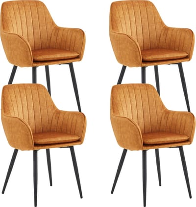 Colenis® - Lavinia Eetkamerstoel - Set Van 4 - Honey - Adoré Velvet - Design - Met armleuning