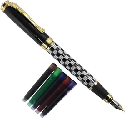 Extra Fijne Vulpen met Soepele Pennenpunt, Originele Case en Inktpatronen - Zwart en Wit Set