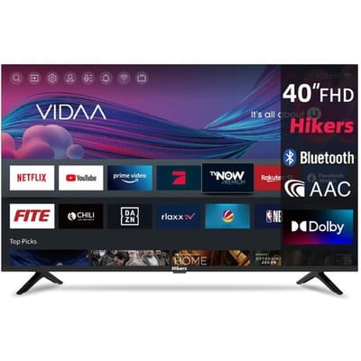 Hikers Smart TV 40 Inch (101 cm) FHD WiFi VIDAA Randloze TV met Drievoudige Tuner DVB-T/T2/S/S2/C | HDMI x3, USB x2, CI+ | Spraakbediening & Streaming Apps