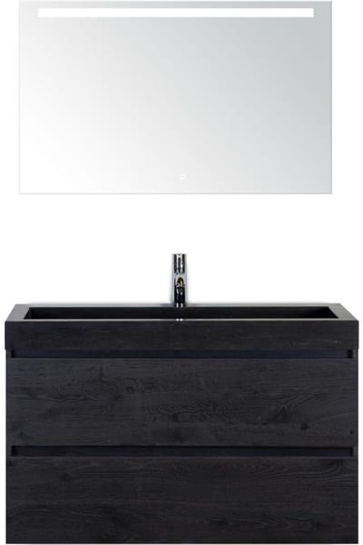 Maxx XL Badmeubelset 100 cm - Black Oak - Wastafel Lucca 1 Kraangat met LED Spiegel
