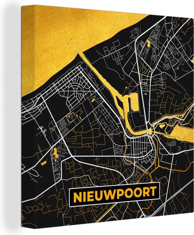 Canvas Schilderij Plattegrond - Gold - Nieuwpoort - Stadskaart - Kaart - 20x20 cm - Wanddecoratie