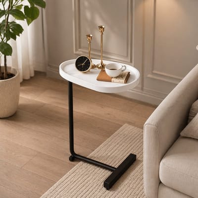 Aashly C-Vorm Bijzettafel voor Bank en Bed – Moderne Houten Sofa Tafel 63×45×30 cm