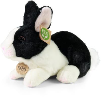 Rappa ECO knuffel konijn 23 cm - realistische knuffel van recyclede PET flessen - zwart wit