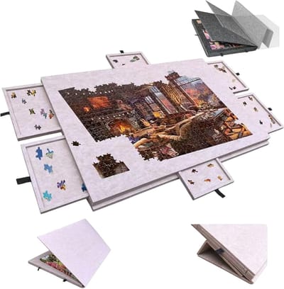 Opvouwbare Puzzeltafel - Puzzelbord met Laden - Puzzels Maken - Verstelbare Standaard - 77 x 54 cm - Lichtbeige