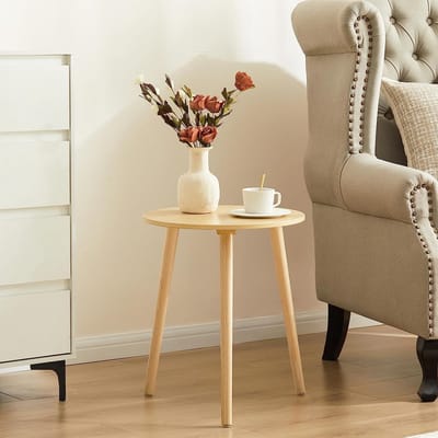 Unyqoos® Stijlvolle Ronde Houten Bijzettafel voor Woonkamer en Slaapkamer, Ø 42 x 52 cm