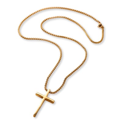 Marama - Herenketting Kruis Goud - religie - geloof - kruisje - stainless steel met gouden plating - ketting - gold - 60 cm - anker schakels - luxe geschenkverpakking