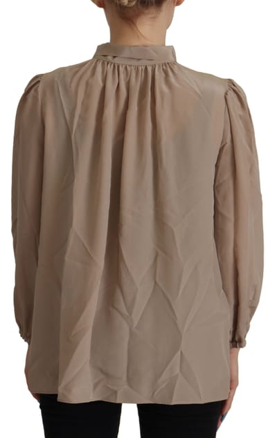 Dolce & Gabbana Bruine Tailleband Mouwen Ascot Kraag Top Dames Blouse