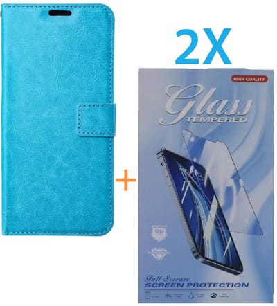 Bookcase Geschikt voor: Apple iPhone 16 Pro Max - Turquoise - portemonnee hoesje - + 2X Tempered Glass Screenprotector