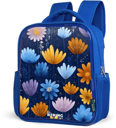 NoBoringSuitcases.com® - Rugzak blauw - Schooltas jongens - Bloemen op een donkerblauwe achtergrond - Kinder rugtas jongen - Boekentas kind - Kinderrugzak voor school - Schoolrugzak