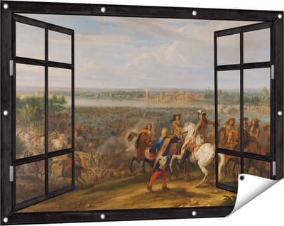 Gards Tuinposter Doorkijk Lodewijk XIV trekt bij Lobith Nederland binnen - Adam Frans van der Meulen - 120x80 cm - Tuindoek - Tuindecoratie - Wanddecoratie buiten - Tuinschilderij