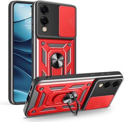 MobyDefend Hoesje - Geschikt voor Samsung Galaxy S25 Edge - Pantsercase Met Draaibare Ring - Rood