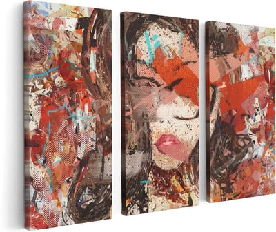 Artaza Canvas Schilderij Drieluik Abstracte Kunst van een Meisje - Vrouw - 120x80 - Foto Op Canvas - Canvas Print